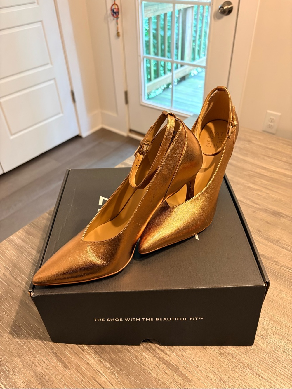 Naturalizer Metallic Copper Pointed Toe Ankle Strap Pumps